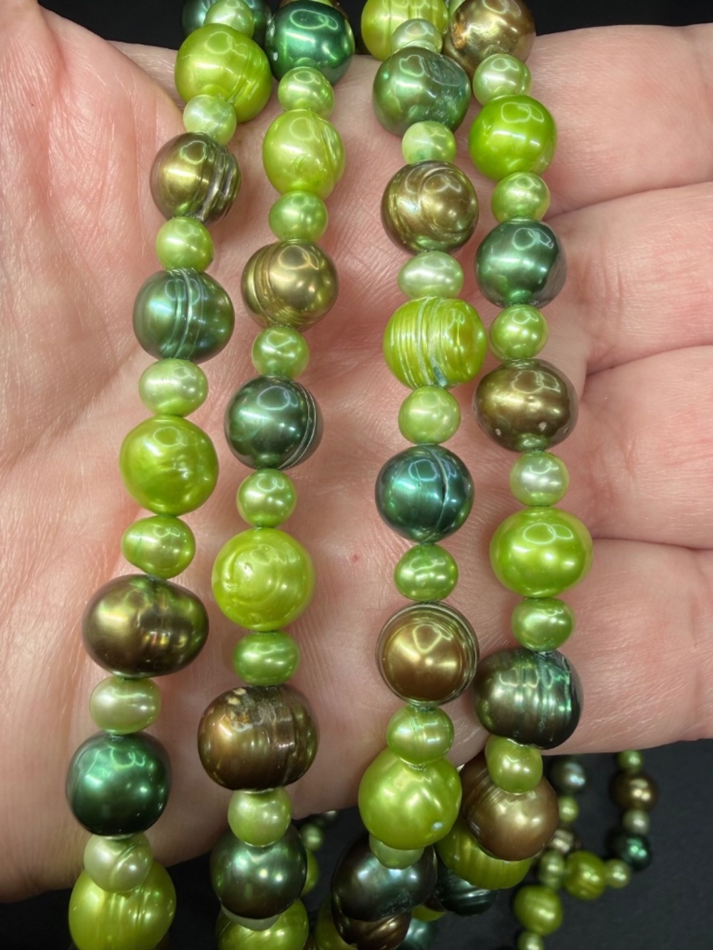 Fresh Water Pearl Necklace Green 9mm Continuous Strand 72" Opera Length
